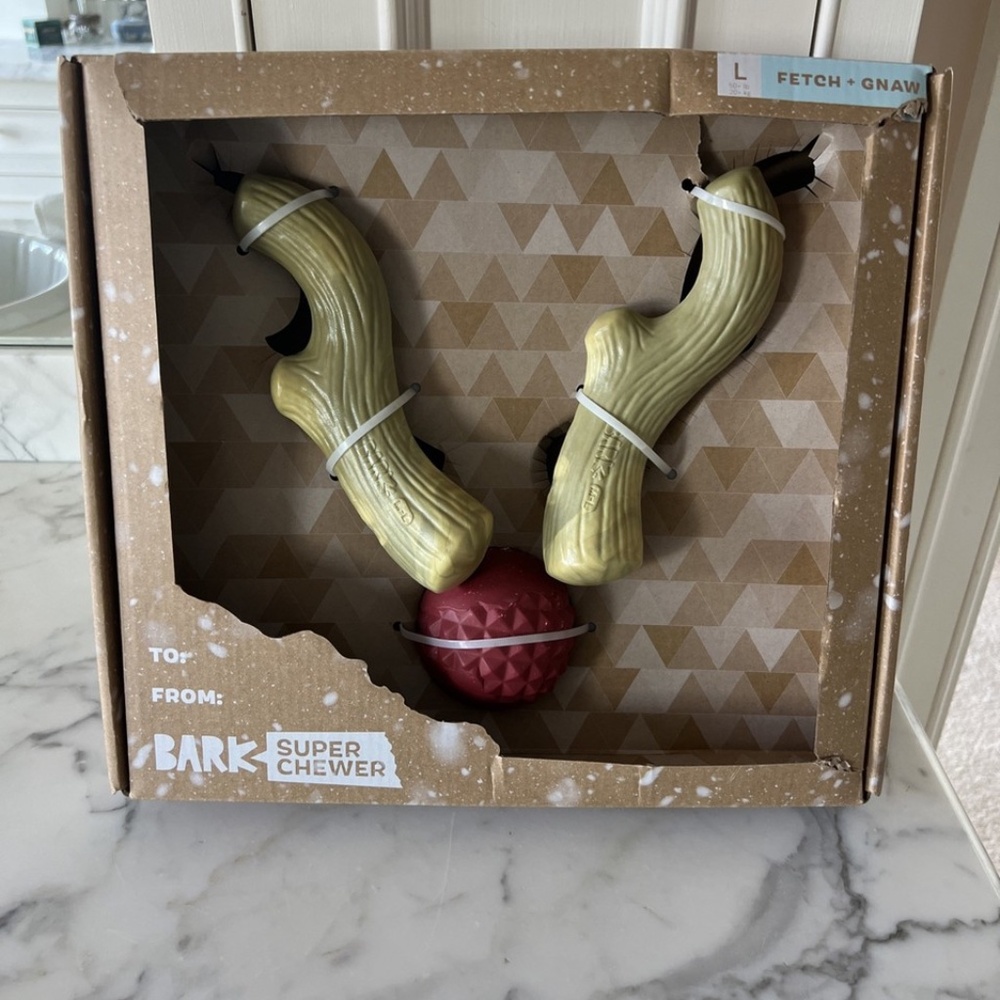 NWT Bark Box Super Chewer Reindeer Games Dog Toy Set Fetch & Gnaw Large 50 + lb